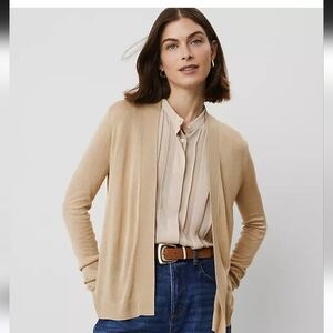 Ann Taylor Essential Open Cardigan, Beige/Tan, Women's Medium